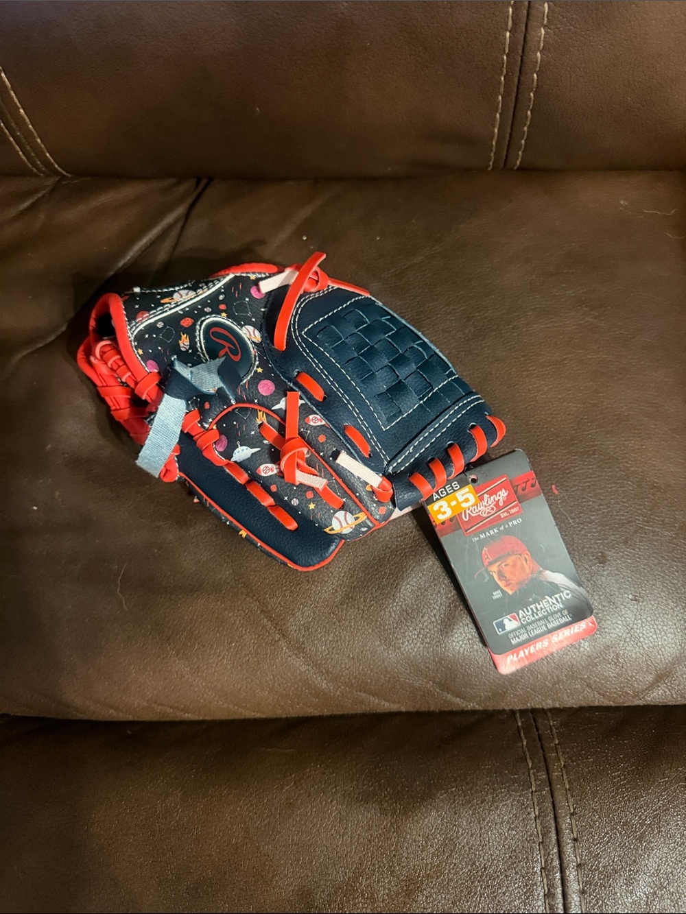 Rawlings Navy and Red Kids' Baseball Glove with Space Print